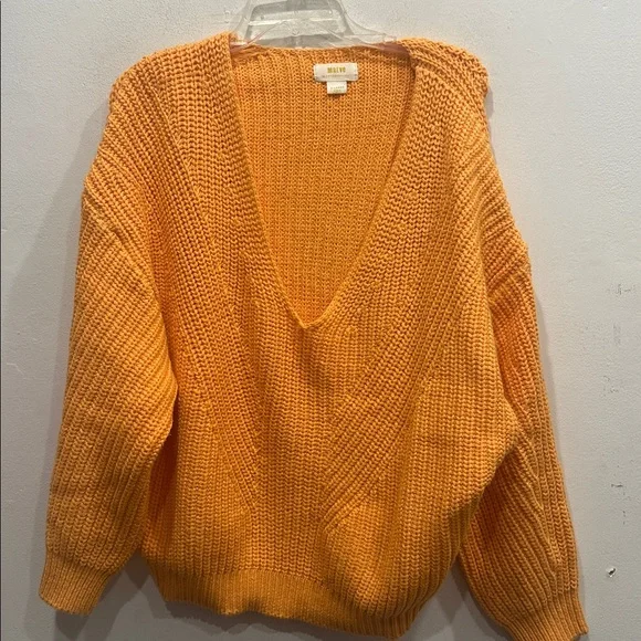 Anthropologie Maeve V-Neck Knit Sculptured Chunky Pullover Sweater XL Orange - Picture 4 of 7